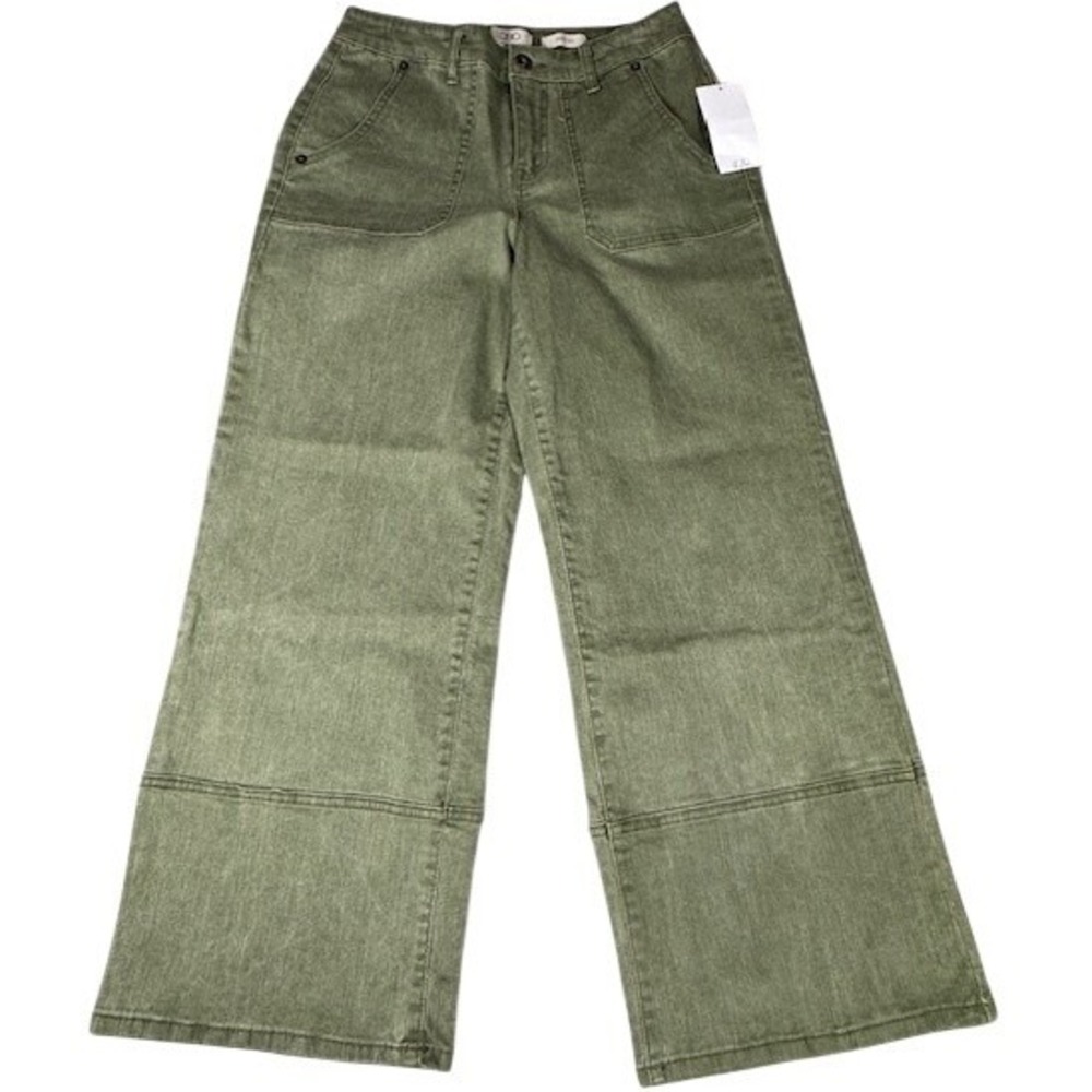 LOGO by Lori Goldstein Pants Womens 2P Wide Leg Olive Green Denim Utility